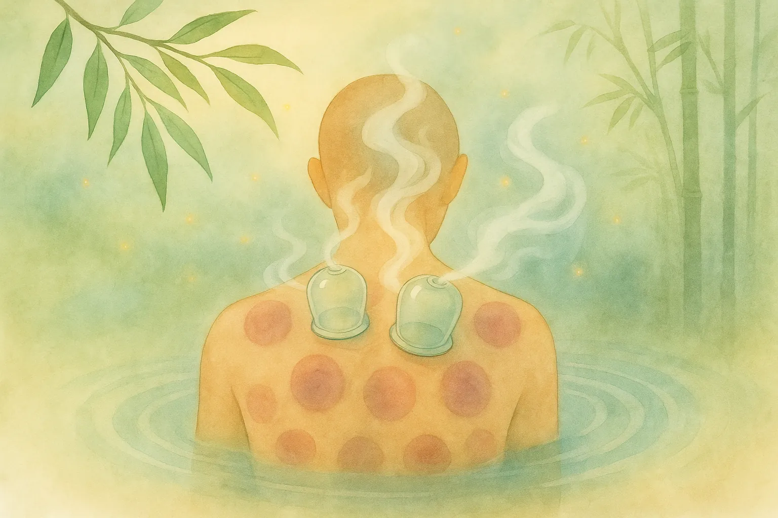 Cupping therapy cups easing back pain at Oberwil Basel clinic.